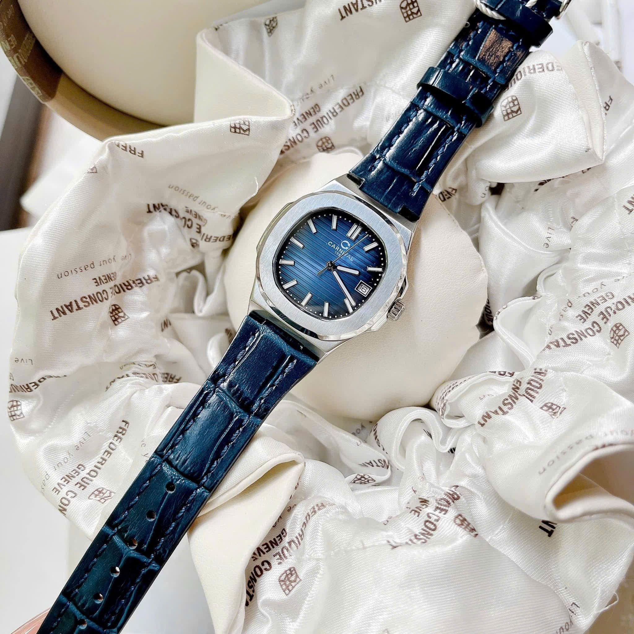 Carnival 8161L Bạc Xanh Dây Da ( 8161L-VT-DD-X)