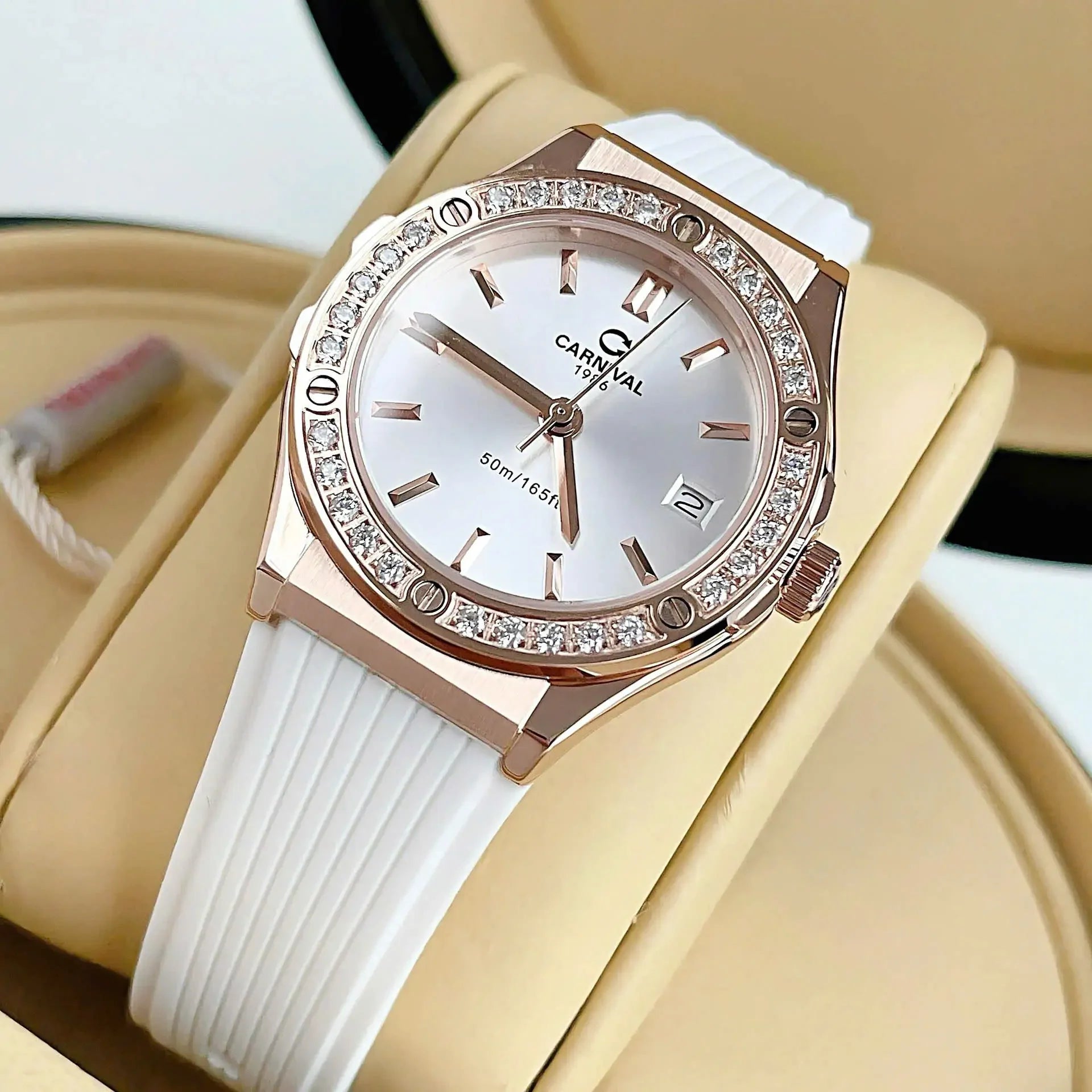 Carnival 8168L2 Rosegold Trắng Dây Trắng ( 8168L2-VH-DCS-T1)