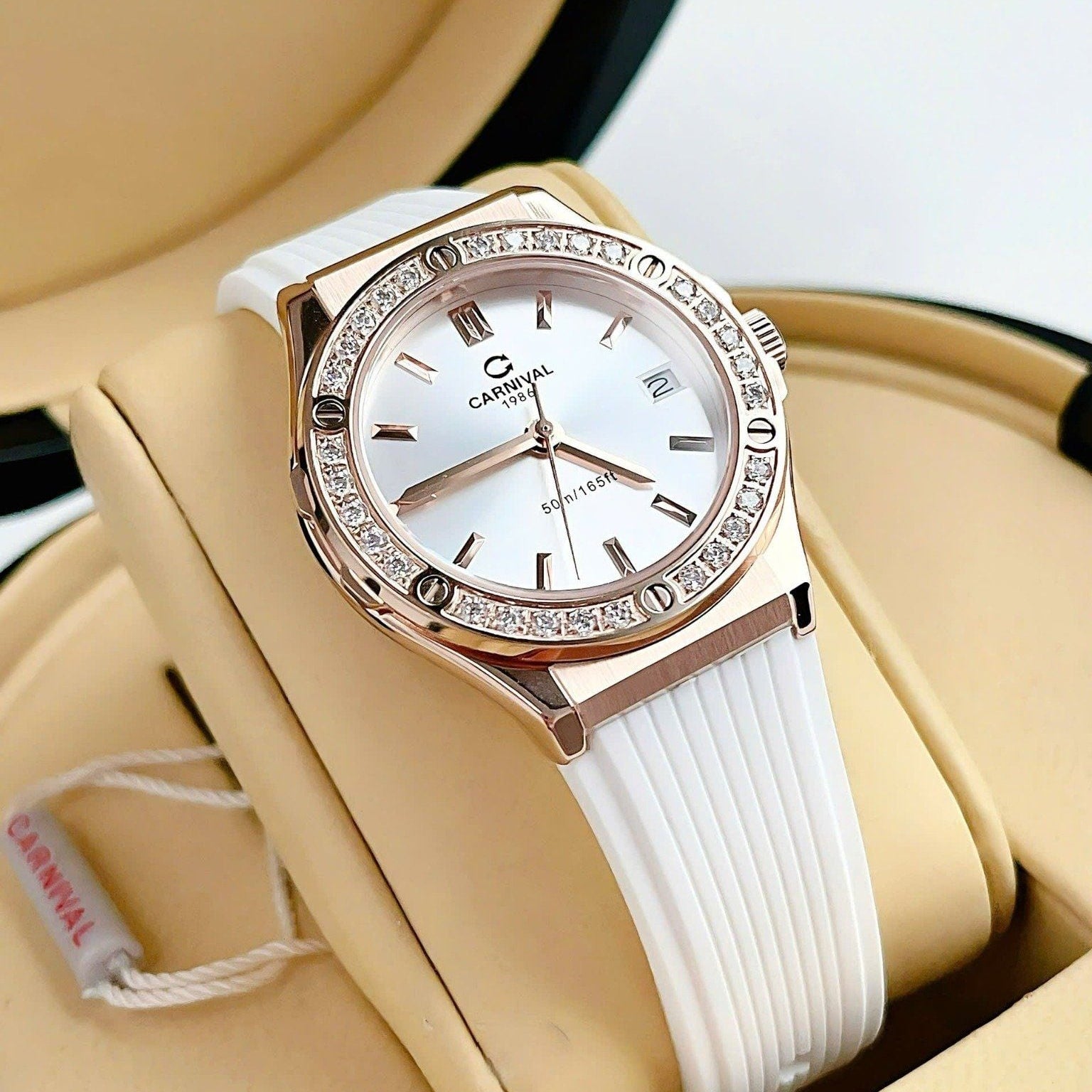 Carnival 8168L2 Rosegold Trắng Dây Trắng ( 8168L2-VH-DCS-T1)