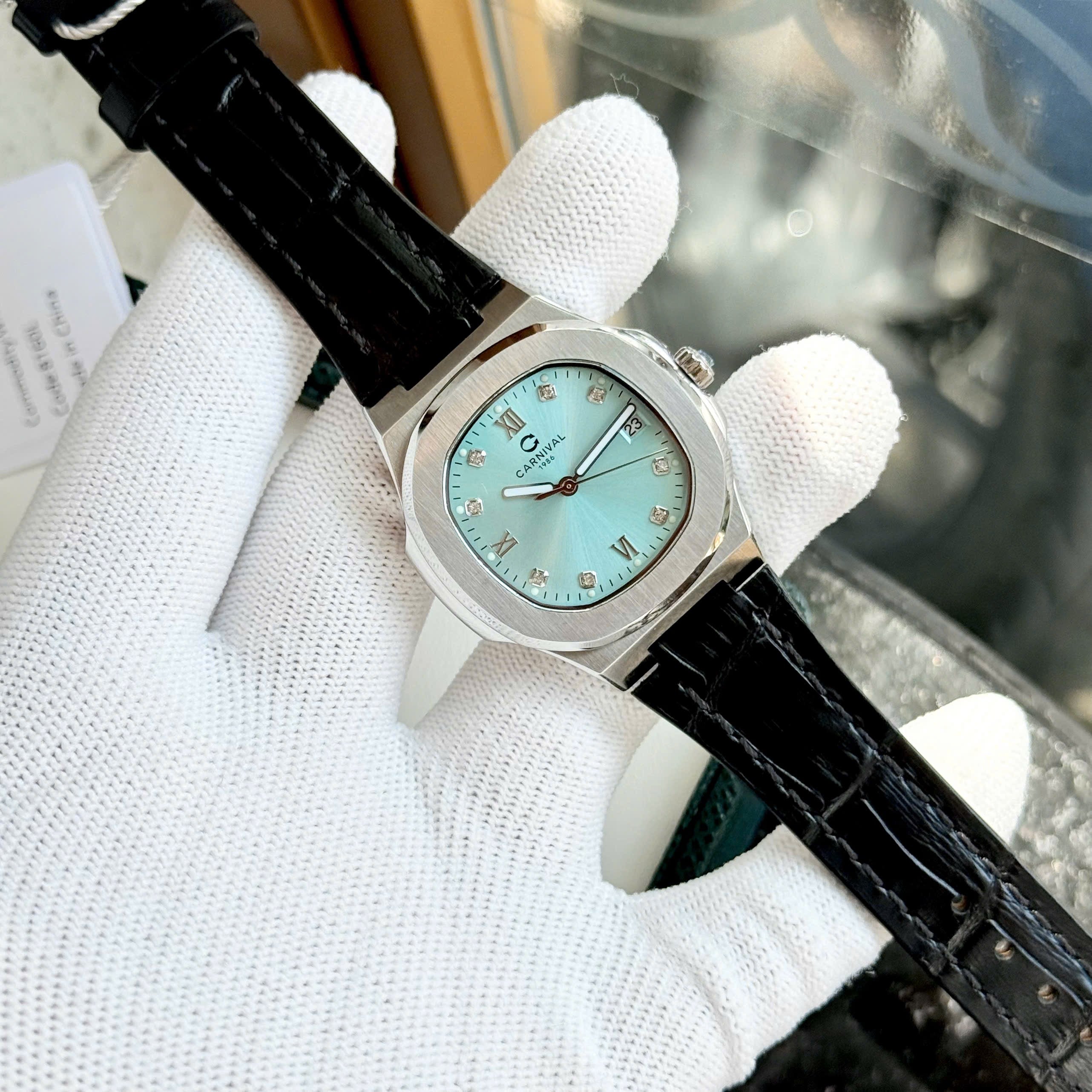 Carnival 8160L Bạc Xanh Tiffany Blue Dây Da ( 8160L-VT-DD-XT)