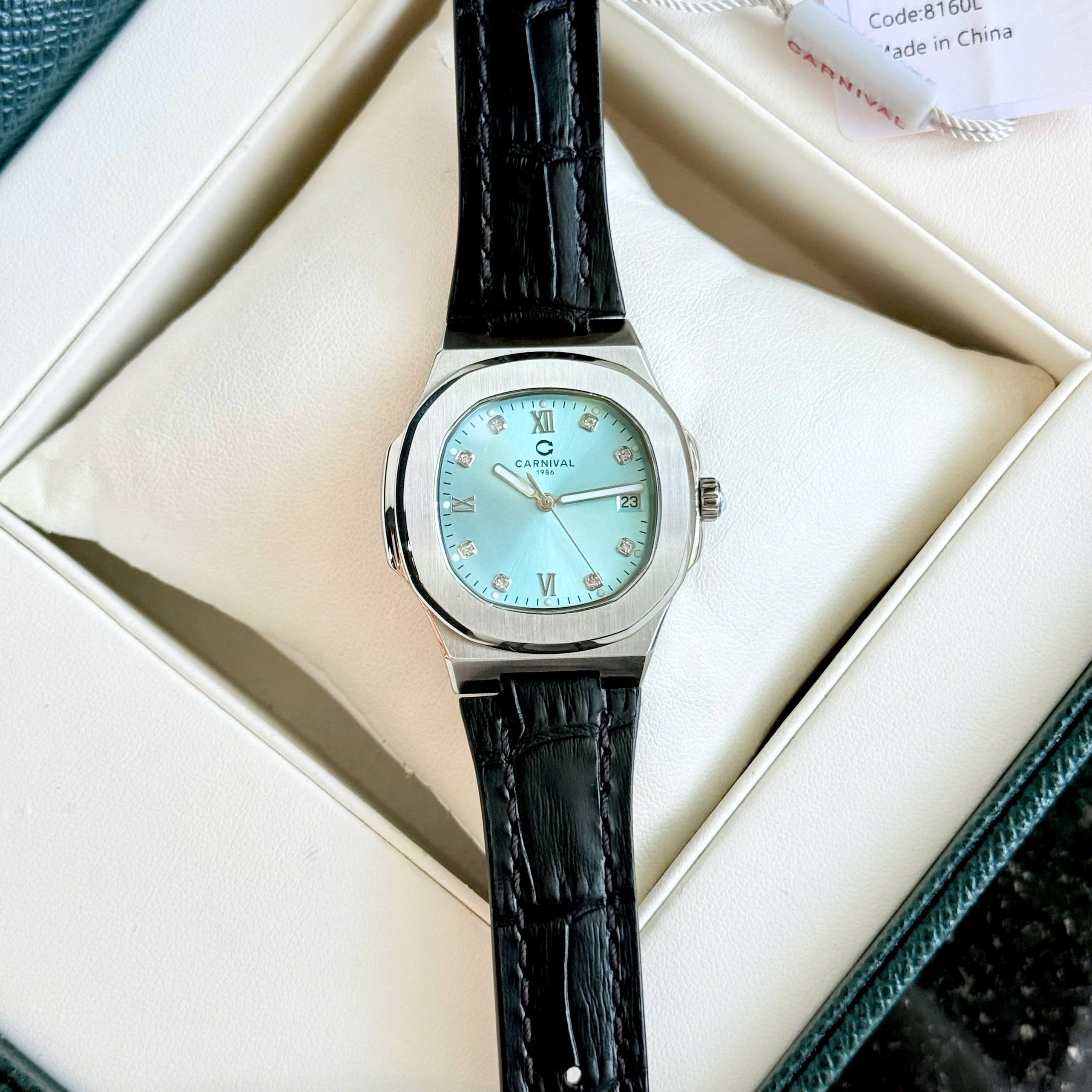 Carnival 8160L Bạc Xanh Tiffany Blue Dây Da ( 8160L-VT-DD-XT)